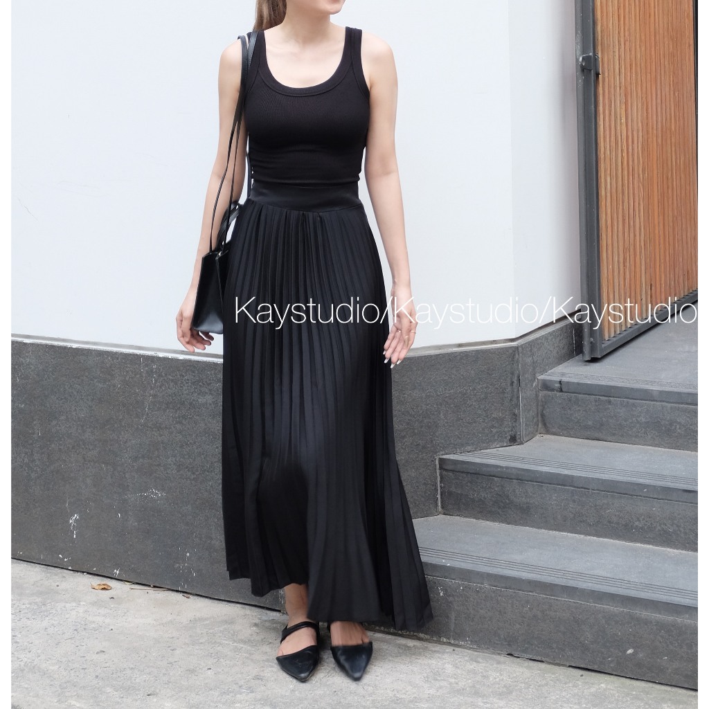 CHÂN VÁY XẾP LY ĐEN DÀI