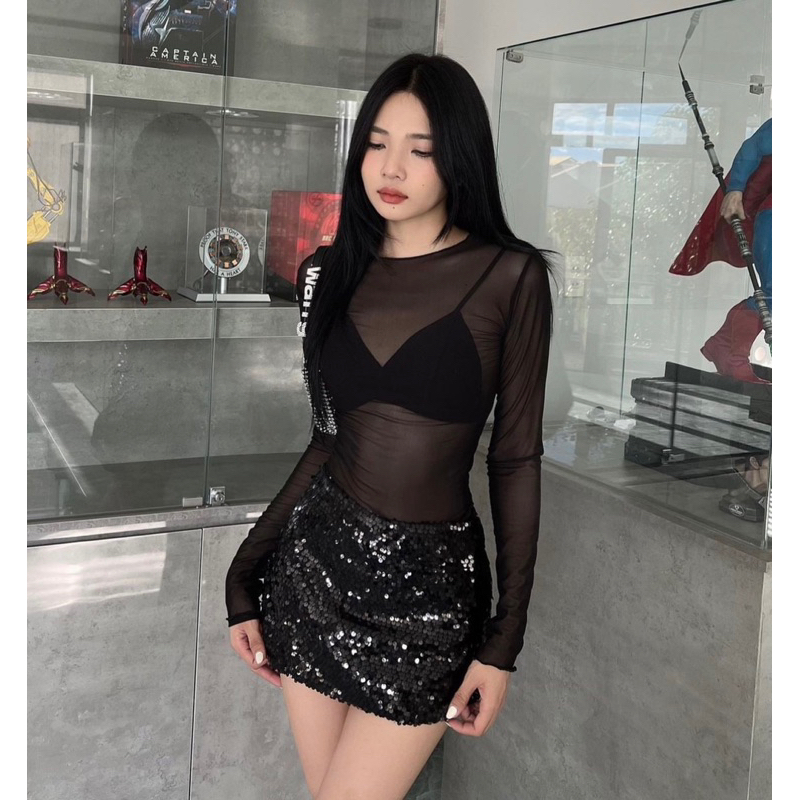 Áo lưới tay dài xuyên thấu co dãn tốt Ohprettygirls