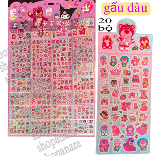 Vỉ 20 bộ nhãn dán sticker gấu dâu , Flash Coco Party Sticker