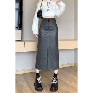 CHÂN VÁY DA MIDI KÈM ĐAI HÀNG QC MS 8018