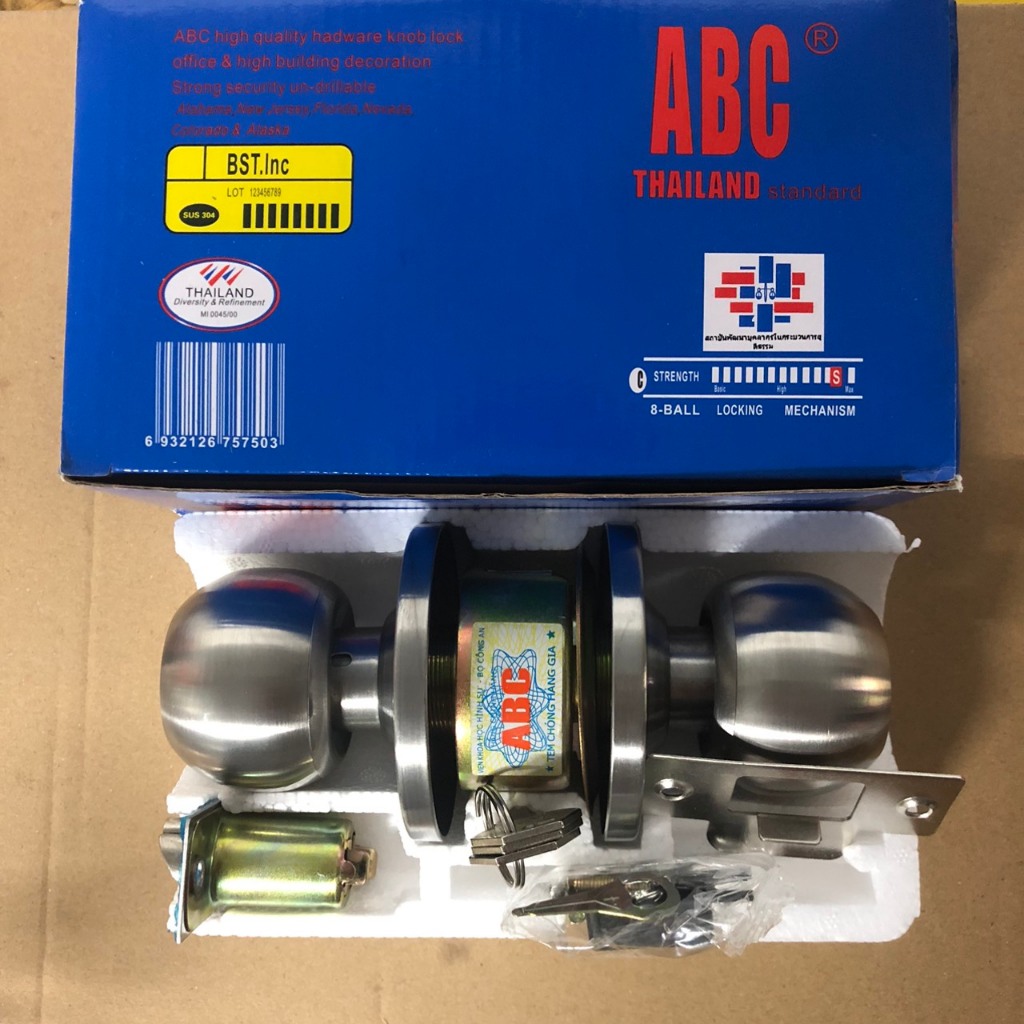 Ổ Khoá tay nắm tròn inox ABC chính hãng Thái Lan (cò ngắn 3cm)