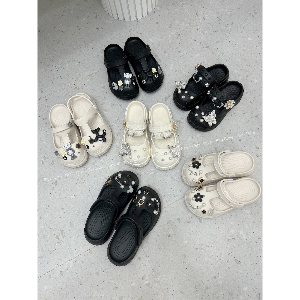 Dép sục cross Shu Store mũi tròn kèm sticker đế cao 3cm mẫu mềm mang êm chân thời trang xinh xắn