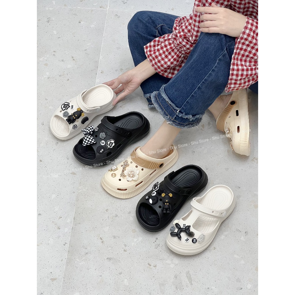 Dép sục cross Shu Store mũi tròn kèm sticker đế cao 3cm mẫu mềm mang êm chân thời trang xinh xắn