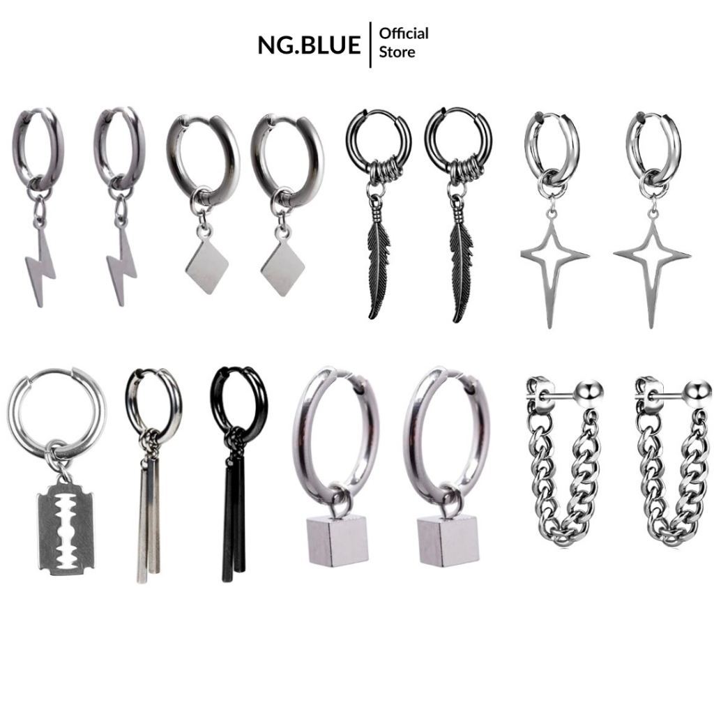Bông tai khuyên tai kẹp vành xỏ lỗ đẹp nam nữ bạc kiểu hình ngôi sao chiếc lá dáng dài giả thép titan không gỉ Hàn Quốc