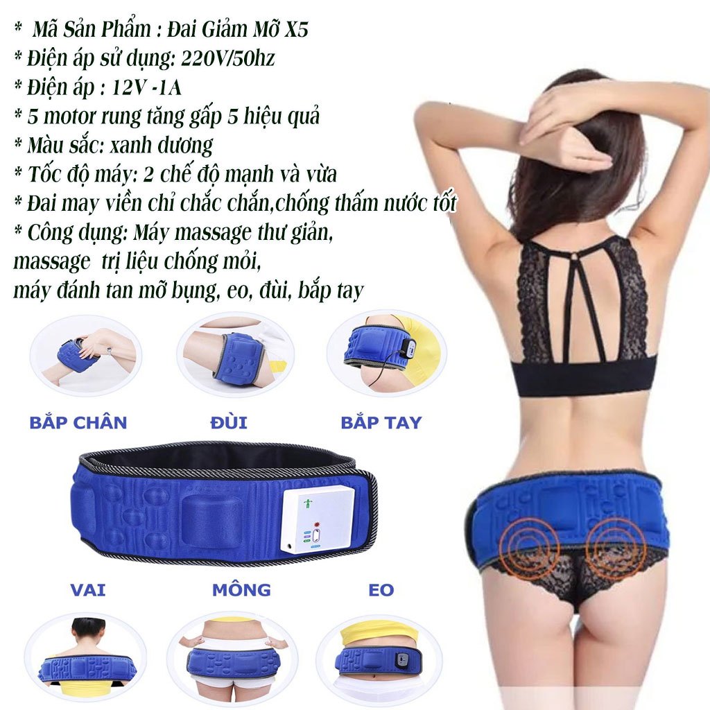 Đai Massage Rung Giảm Mỡ Bụng Và Toàn Thân Cao cấp X100, Đai Massage Tập Bụng Giảm Béo,Giúp Thon Gọn Cơ Thể,