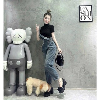 Quần yếm jean rút eo