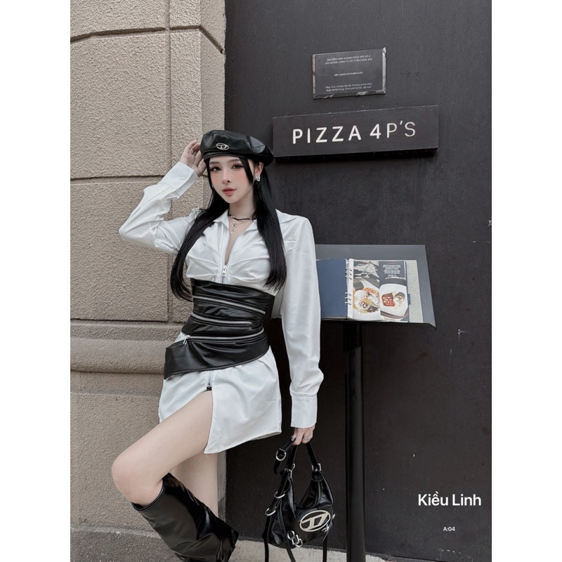 Set áo sơ mi khoá mix đai da siêu chất phong cách hotgirl dạo phố
