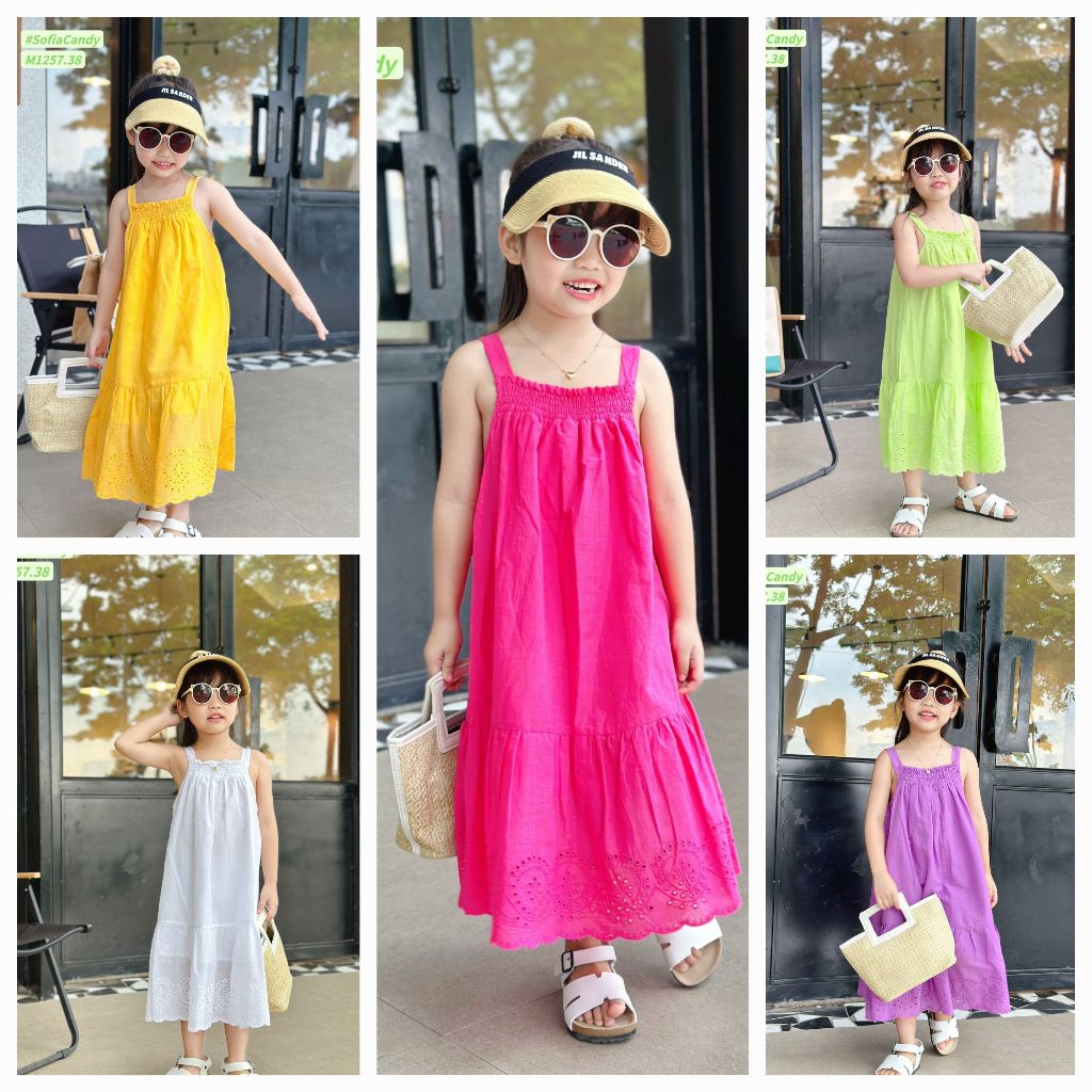 Đầm Maxi Dây Sofia Trơn Phối Ren Cho Bé Gái từ 10kg đến 40kg/ từ 12 Tháng đến 10 Tuổi (Hỏa Tốc HCM)