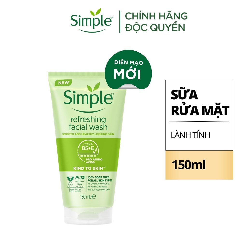 CHÍNH HÃNG SIMPLE Sữa rửa mặt Simple lành tính sạch thoáng - cho da nhạy cảm tuýp 150ml