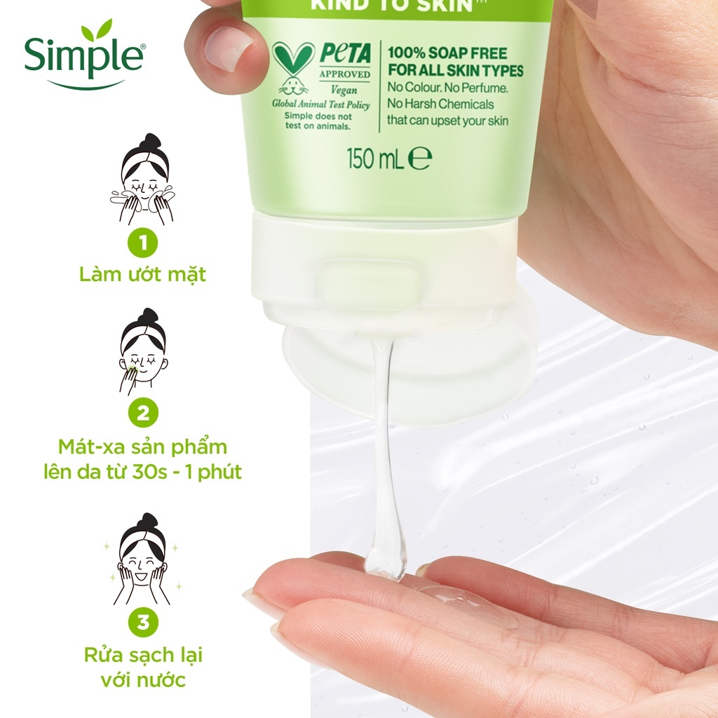 CHÍNH HÃNG SIMPLE Sữa rửa mặt Simple lành tính sạch thoáng - cho da nhạy cảm tuýp 150ml
