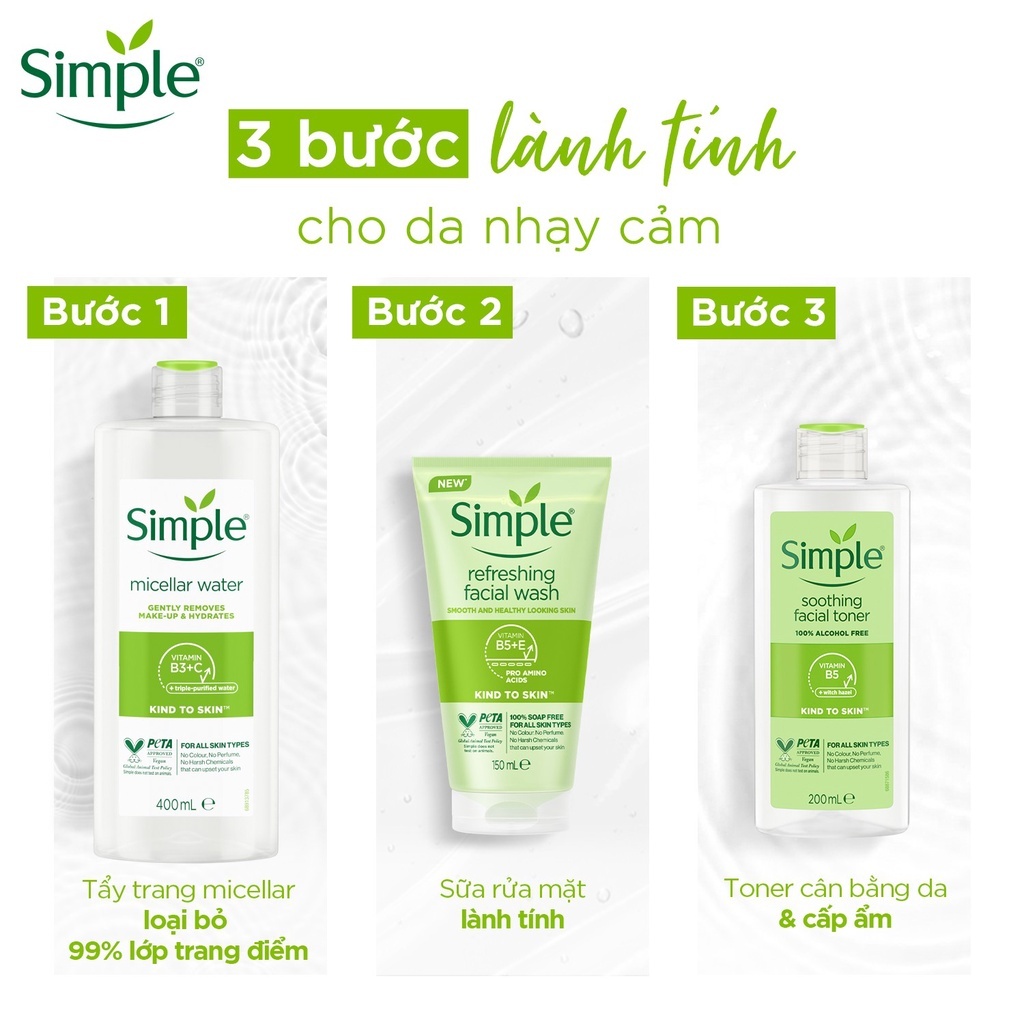 CHÍNH HÃNG SIMPLE Sữa rửa mặt Simple lành tính sạch thoáng - cho da nhạy cảm tuýp 150ml