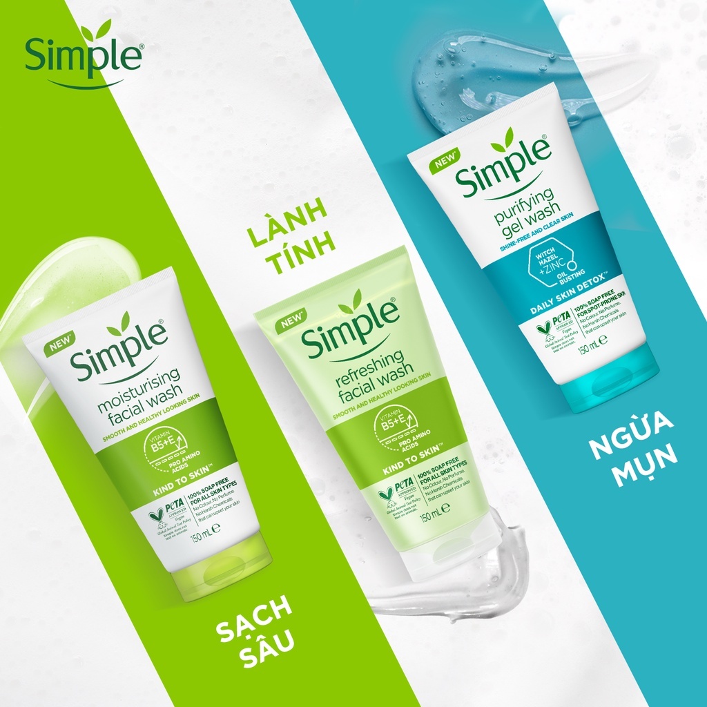 CHÍNH HÃNG SIMPLE Sữa rửa mặt Simple lành tính sạch thoáng - cho da nhạy cảm tuýp 150ml