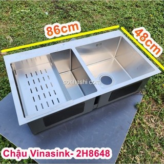 Chậu rửa bát inox 304 2 hố lớn kích thước 86 × 48cm vinasink 2h8648.s.3