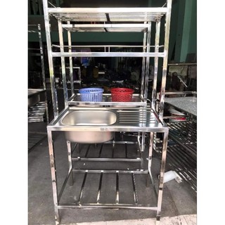 Chân chậu inox + bồn inox +kệ để chén