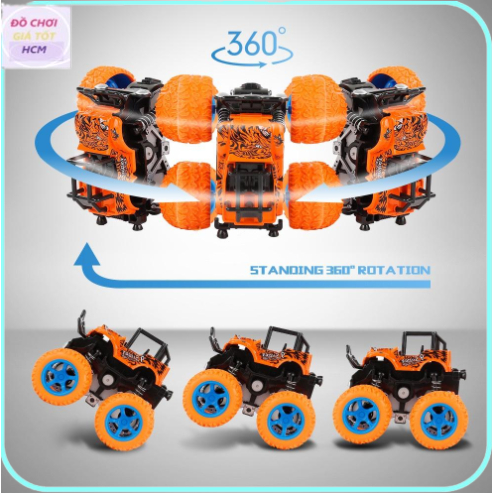 XE ĐỊA HÌNH XOAY MA SÁT ĐIỆN 4 BÁNH TO  - Xe ô tô đồ chơi bánh to chạy bằng lực quán tính - xe địa hình bánh đà