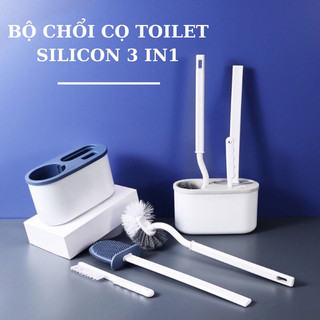 Set 3 chổi vệ sinh toilet xoay 360 độ treo tường cọ bồn cầu silicon 3in1 nhà tắm, vệ sinh đa năng tiện lợi