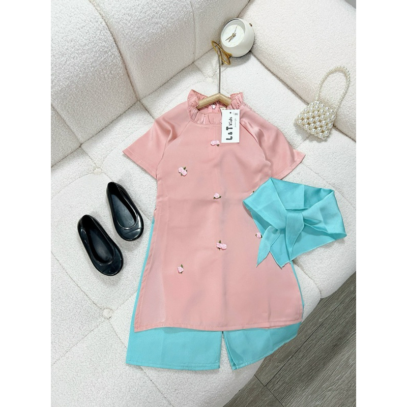 Set Áo Dài tặng kèm khăn lụa cao cấp cho bé gái