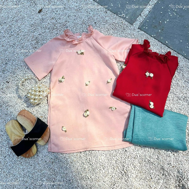 Set Áo Dài tặng kèm khăn lụa cao cấp cho bé gái