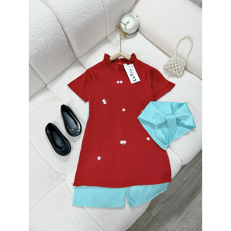 Set Áo Dài tặng kèm khăn lụa cao cấp cho bé gái