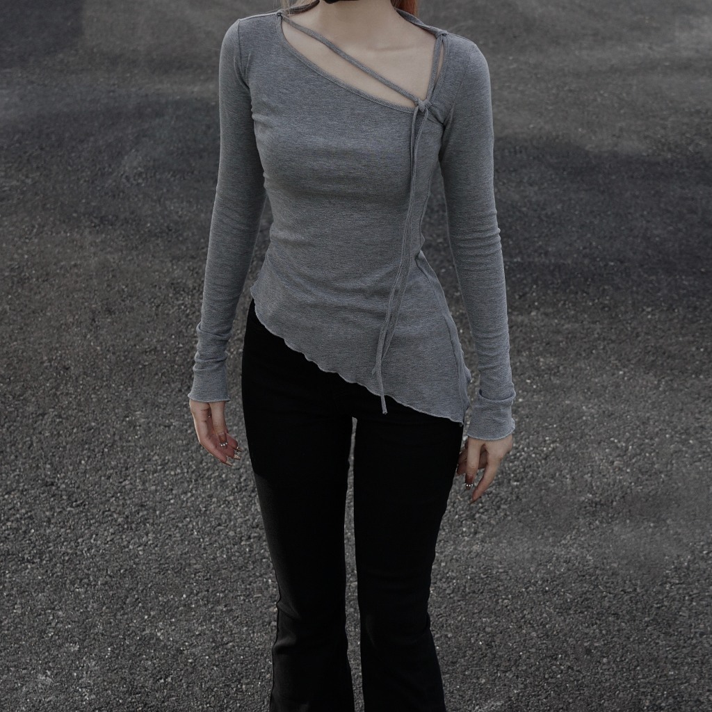 Áo body dài tay cổ lệch vạt chéo dây rời AO002