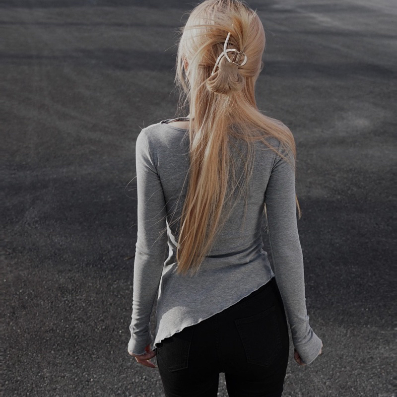 Áo body dài tay cổ lệch vạt chéo dây rời AO002