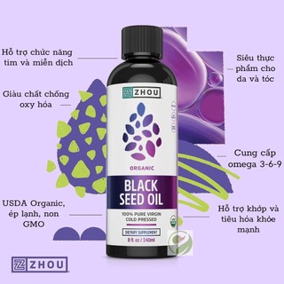 Dầu hạt thì là đen hữu cơ ép lạnh zhou, zhou organic black seed oil 240ml