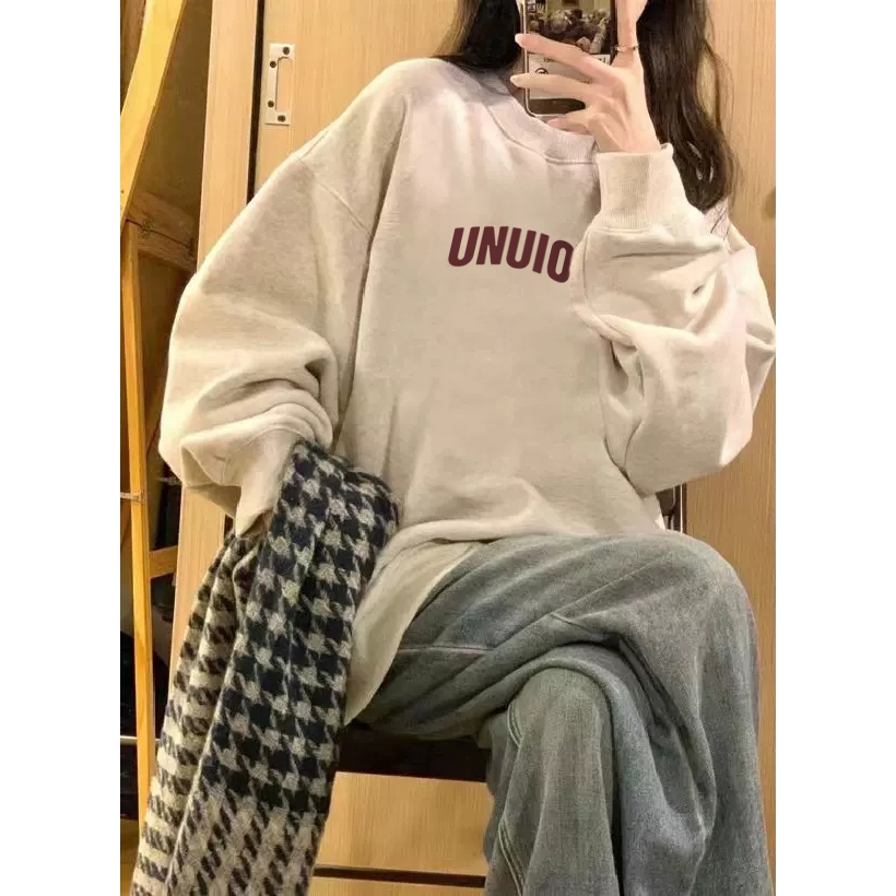 Focus local brand fashion vintage xám UNUION cổ tròn áo nỉ nữ dày sweater bigsize unisex levents 100%cotton