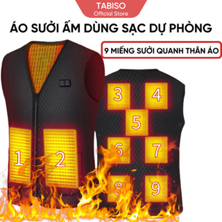 Áo sưởi ấm TABISO sử dụng điện từ pin dự phòng, Áo khoác điện có điều chỉnh nhiệt độ từ 45- 65 độ