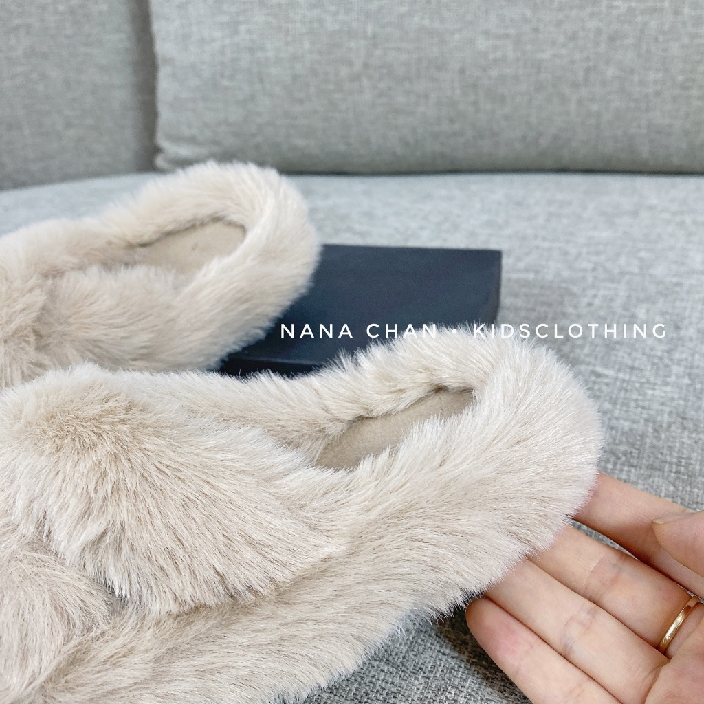 Dép lông bé gái quai chéo G096 size 26-35 giữ ấm mùa thu đông 2023, phong cách Hàn Quốc mới