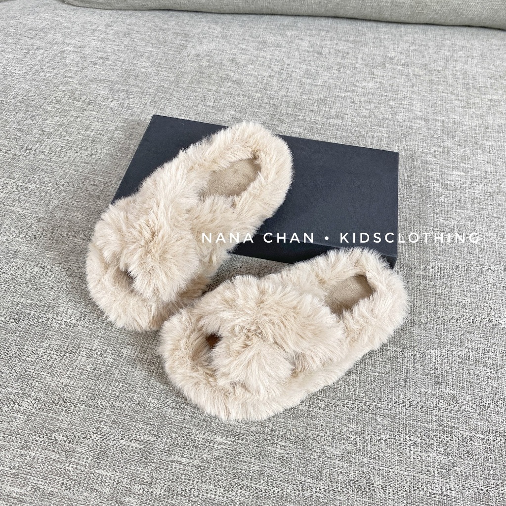 Dép lông bé gái quai chéo G096 size 26-35 giữ ấm mùa thu đông 2023, phong cách Hàn Quốc mới