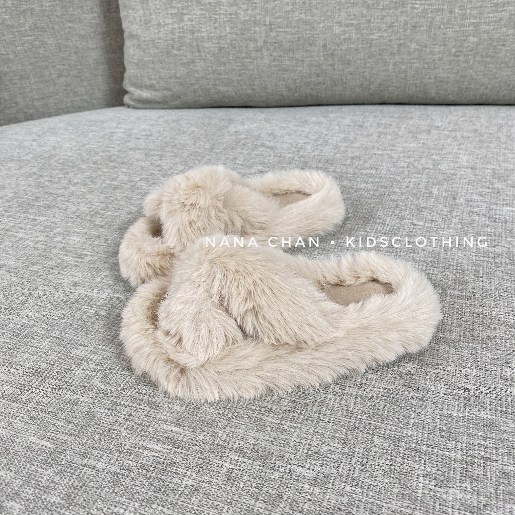 Dép lông bé gái quai chéo G096 size 26-35 giữ ấm mùa thu đông 2023, phong cách Hàn Quốc mới