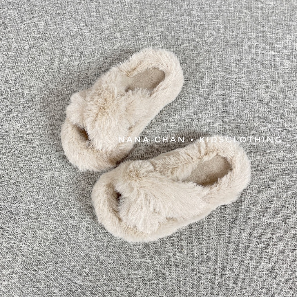 Dép lông bé gái quai chéo G096 size 26-35 giữ ấm mùa thu đông 2023, phong cách Hàn Quốc mới