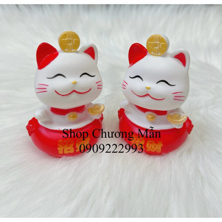 Set 5 con mèo chiêu trắng 9cm trang trí tháp tỏi thần tài, giỏ quà tết giá sỉ