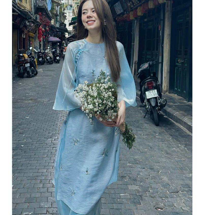 Áo Dài Suông Xanh Ngọc Tay Lỡ Trẻ Trung - Mặc Đi Làm Đi Chơi Xinh Xắn