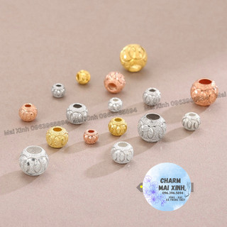 Bi bạc 925 năm vòng tròn - bi cát phay - 4 kích thước - charm, phụ kiện xâu phối vòng phong thủy may mắn nam, nữ