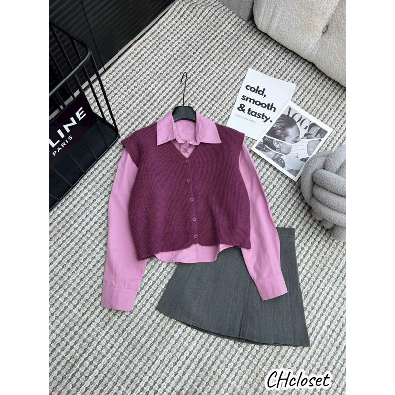 Áo sơmi nhung + áo ghile len QC 4 màu