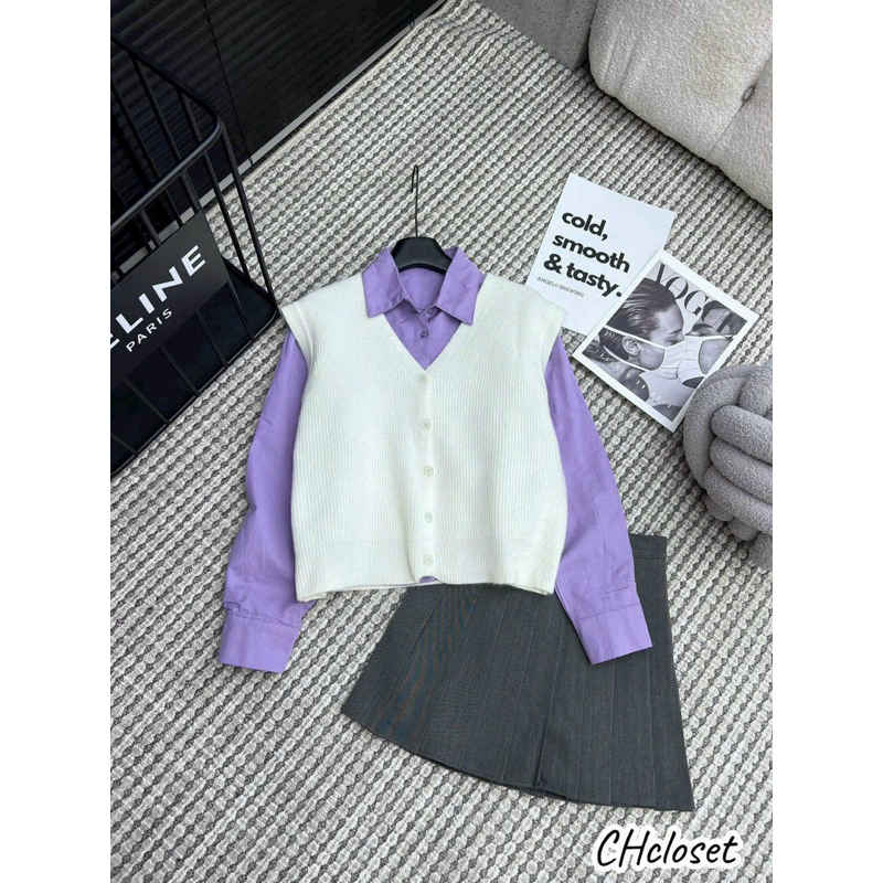 Áo sơmi nhung + áo ghile len QC 4 màu