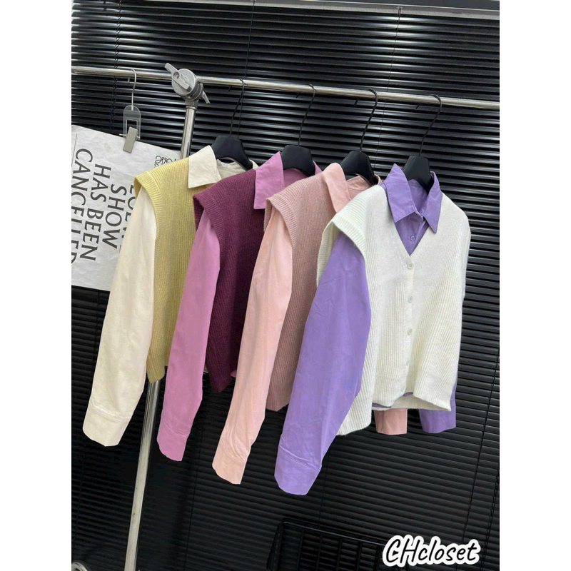 Áo sơmi nhung + áo ghile len QC 4 màu