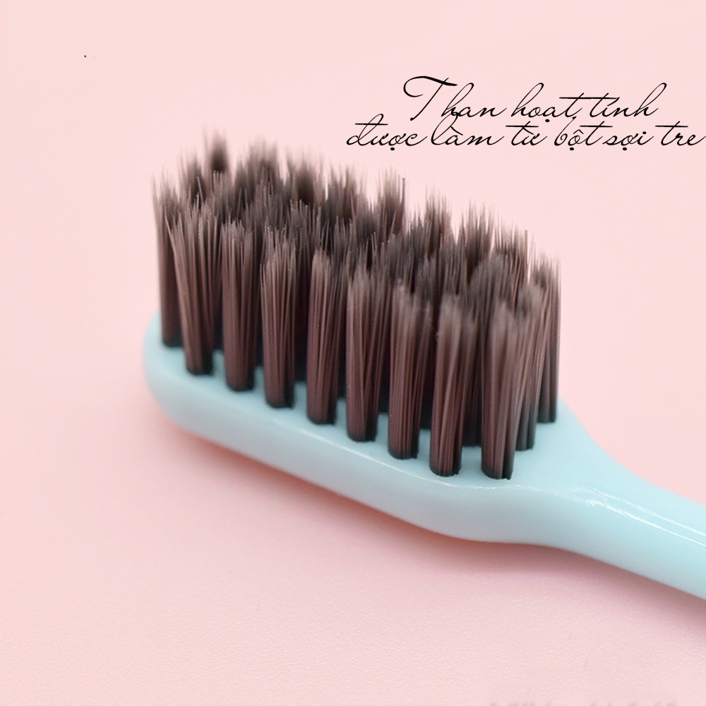 Bàn chải đánh răng lông mềm Bamboo Macaron Sợi tre than hoạt tính Minh House