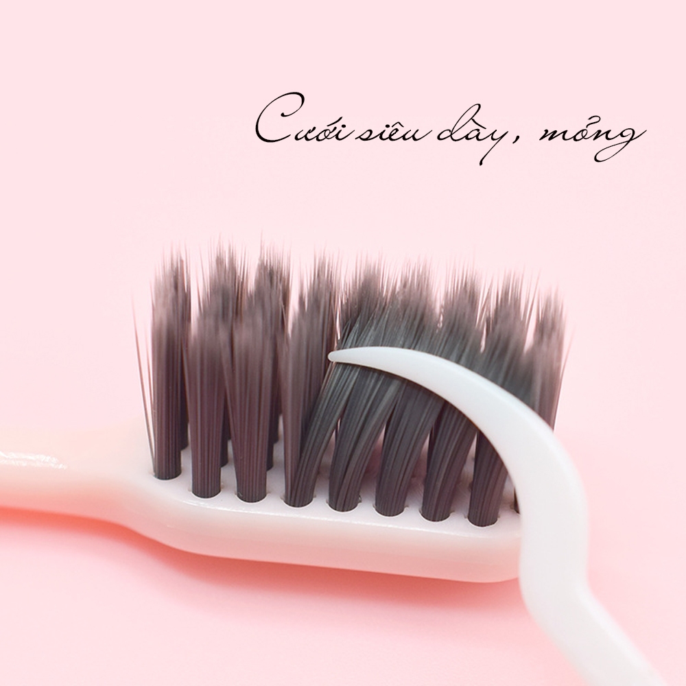 Bàn chải đánh răng lông mềm Bamboo Macaron Sợi tre than hoạt tính Minh House