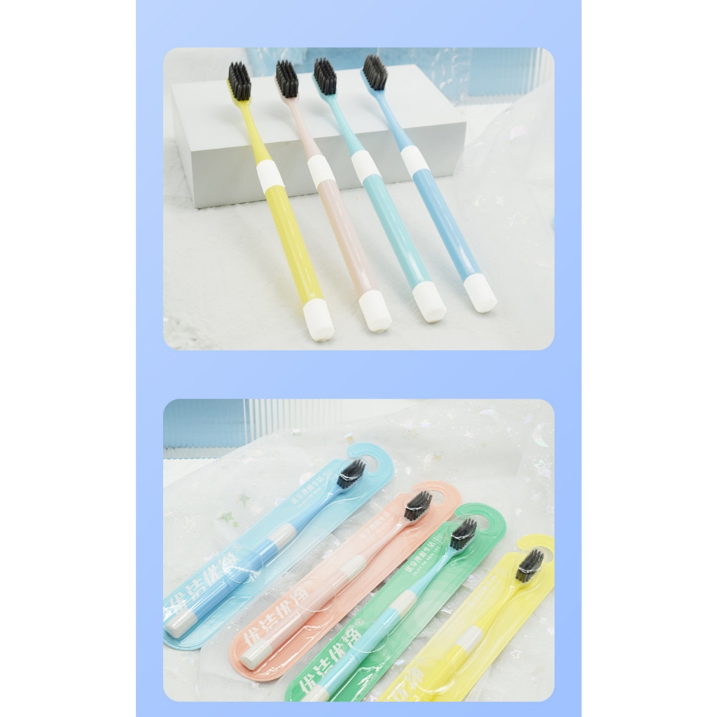 Bàn chải đánh răng lông mềm Bamboo Macaron Sợi tre than hoạt tính Minh House