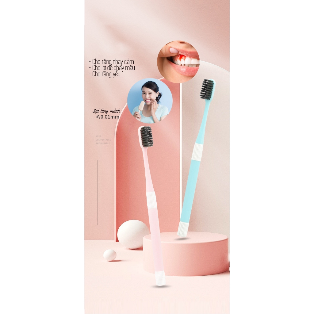 Bàn chải đánh răng lông mềm Bamboo Macaron Sợi tre than hoạt tính Minh House