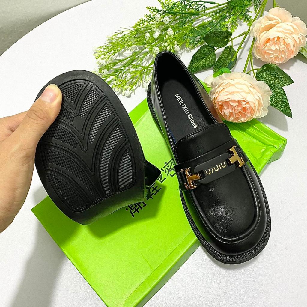Giày moca M.iu da mềm đế cao 3cm khuy đồng