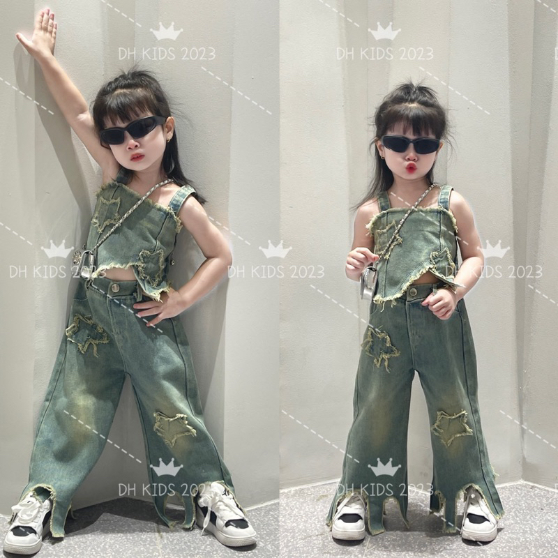 Set jean phong cách rách bụi bặm phù hợp cho các bé có tính cách cá tính cho các bé cá tính size nhí 12-30kg