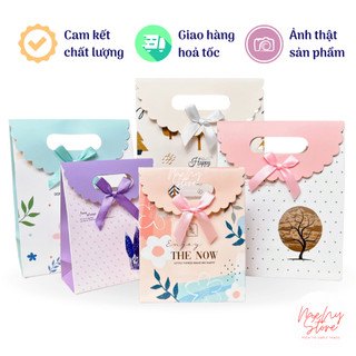 Combo 10 túi giấy đựng quà tặng có nắp ivory loại đẹp nơ dán (giao mẫu ngẫu nhiên)