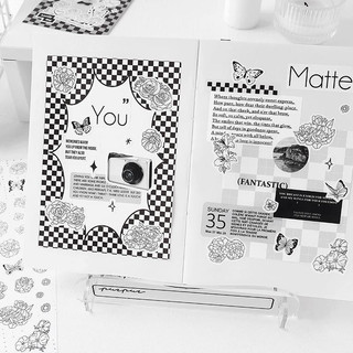 Sticker Dán Trang Trí Sổ Lưu Niệm màu đen trắng hoa tiết trang trí