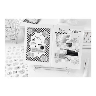 Sticker Dán Trang Trí Sổ Lưu Niệm màu đen trắng hoa tiết trang trí