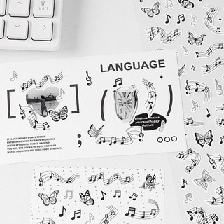 Sticker Dán Trang Trí Sổ Lưu Niệm màu đen trắng hoa tiết trang trí