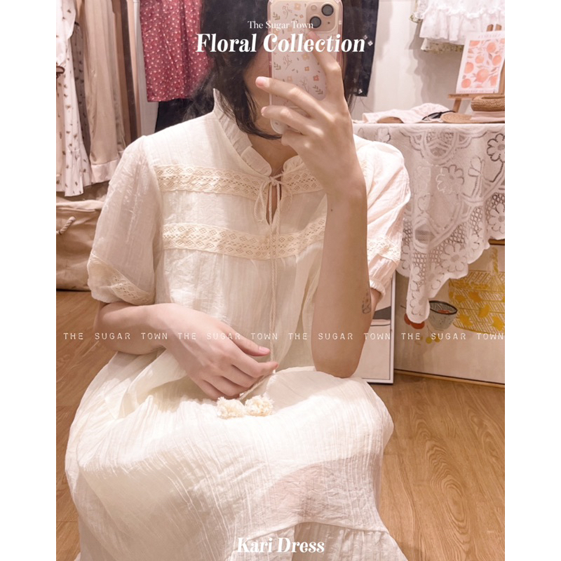 Kari Dress váy đũi phối ren siêu xinh SugarTown