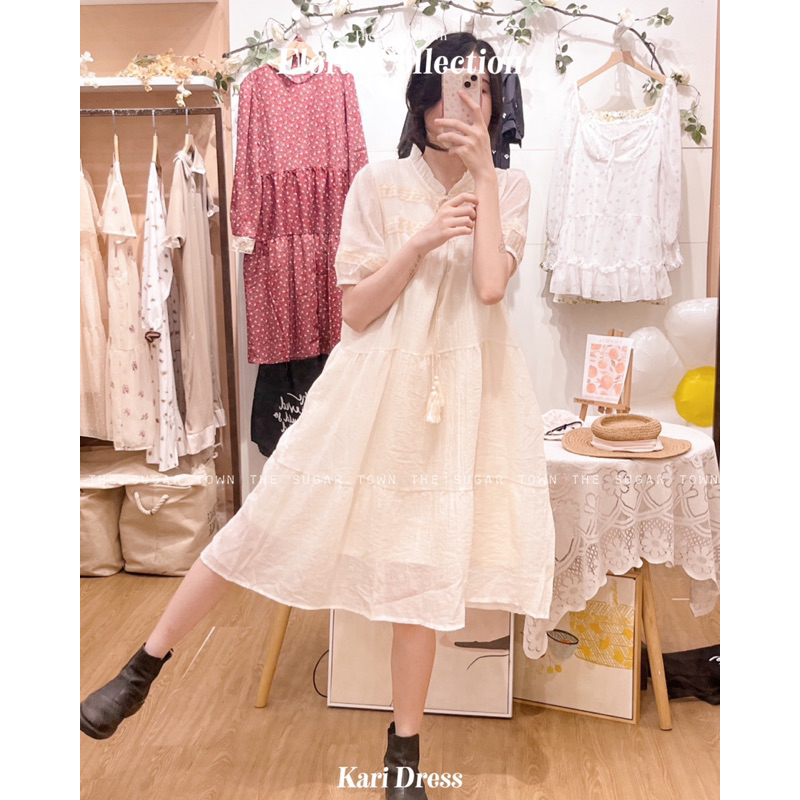 Kari Dress váy đũi phối ren siêu xinh SugarTown